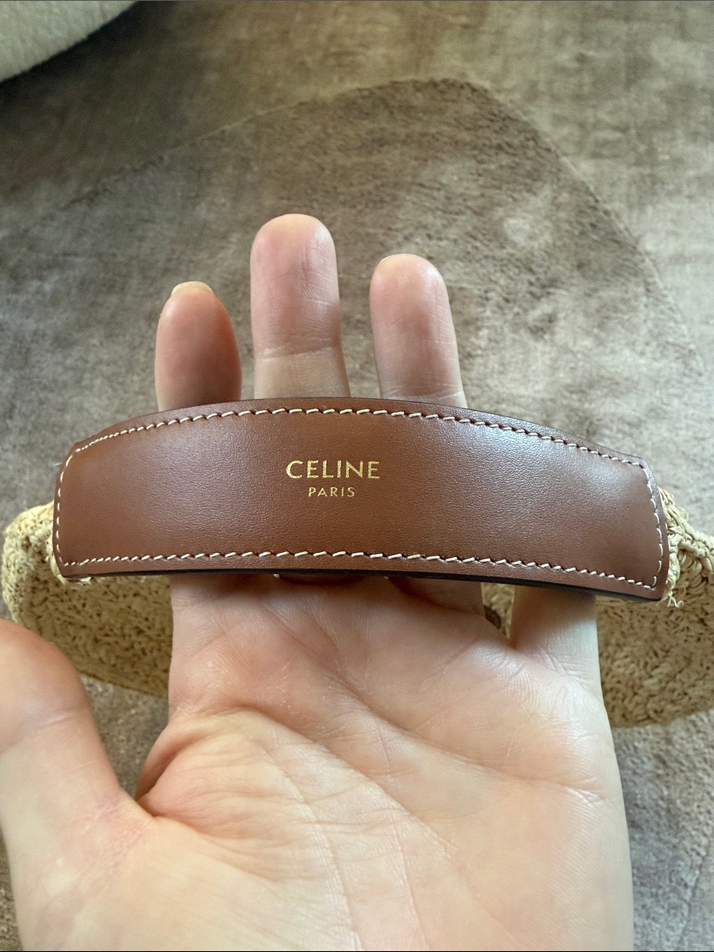 Celine Natural Raffia Hobo with Brown Leather Triomphe Emblem - Picture 3 of 4